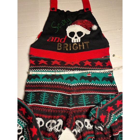 Halloween Christmas "Scary And Bright" Sequin Knit Overalls Jumpsuit Skeleton XL - Picture 9 of 13